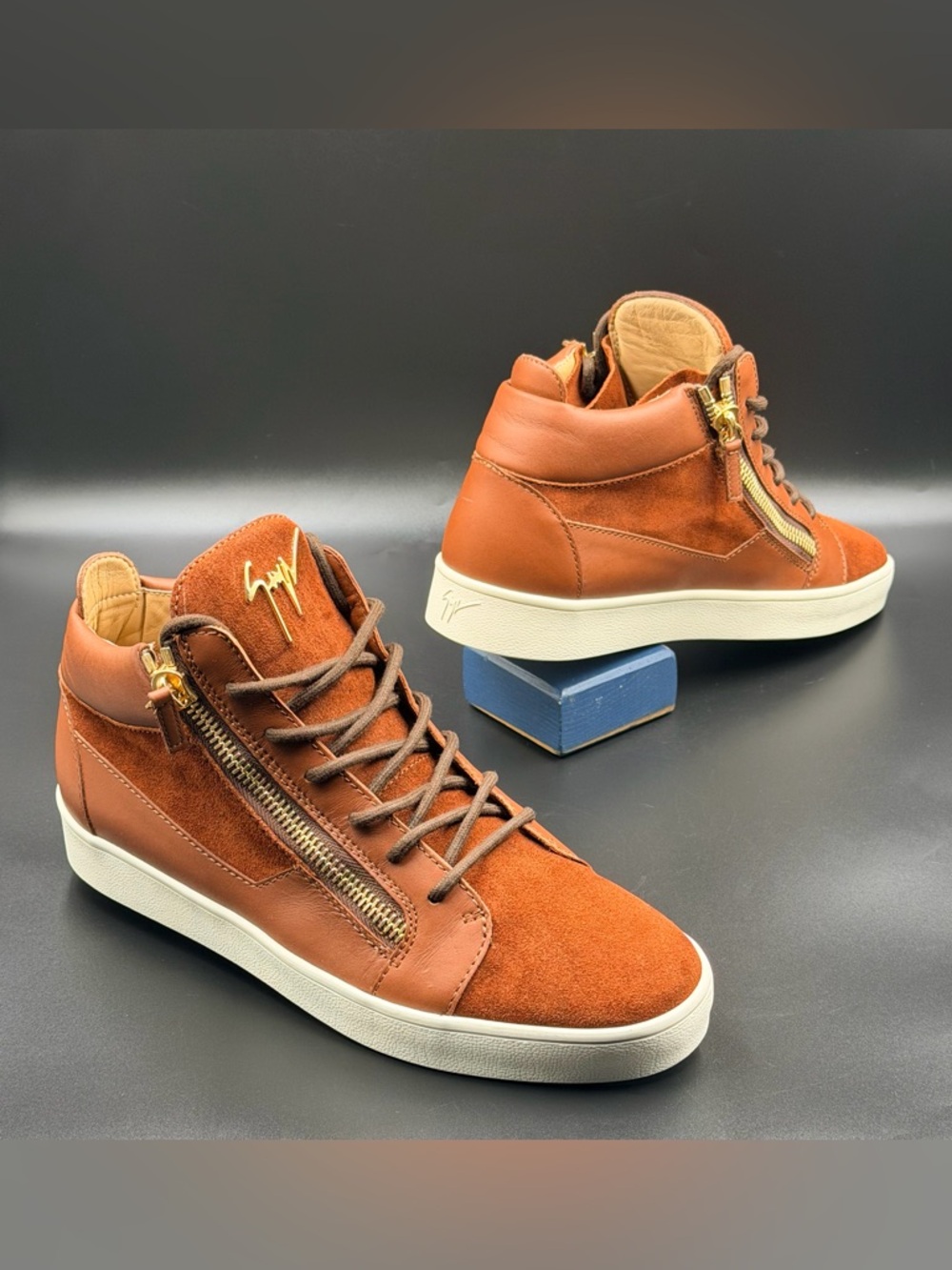 Giuseppe Zanotti Brown Leather Suede High Top Sneakers